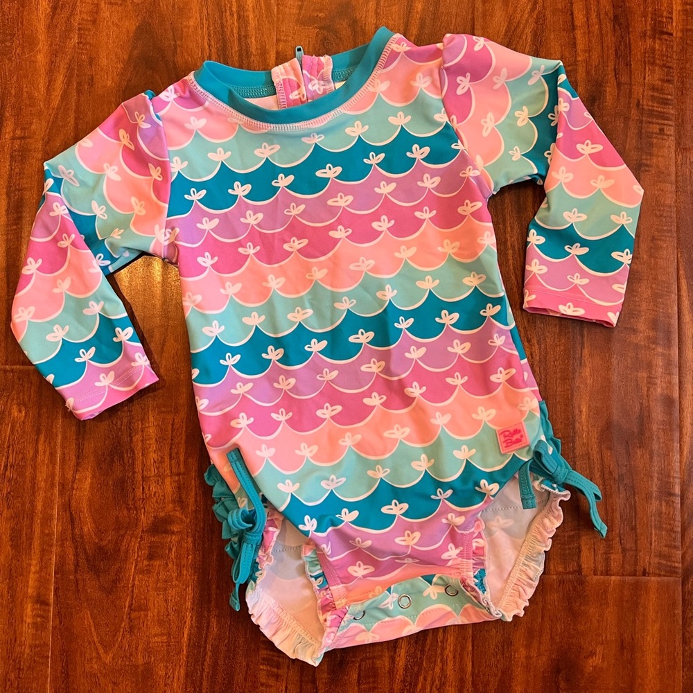Ruffle Butts mermaid print long sleeve rash guard swimsuit 18/24m